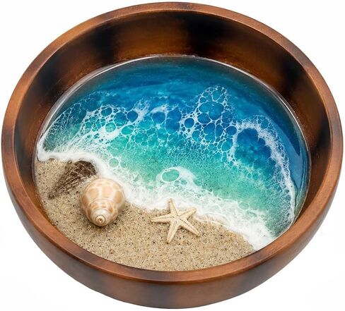 Ocean Resin Decorative Bowl, 3.94 Inch Coastal Trinket Dish for Jewelry, Keys, Coins, Small Beach Themed Catchall Tray for Home Office Desk Shelf Decor, Housewarming Birthday Gift in Kuwait