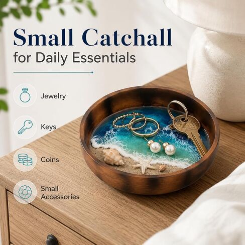 Ocean Resin Decorative Bowl, 3.94 Inch Coastal Trinket Dish for Jewelry, Keys, Coins, Small Beach Themed Catchall Tray for Home Office Desk Shelf Decor, Housewarming Birthday Gift in Kuwait