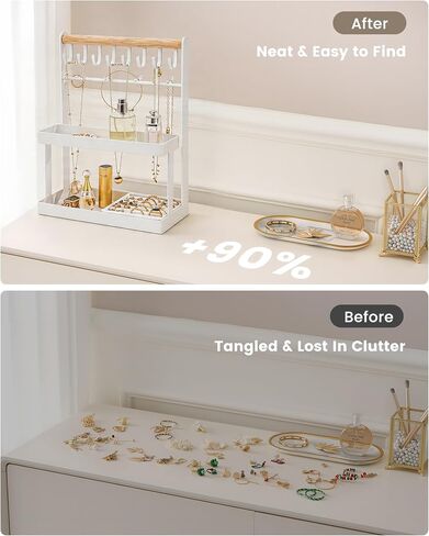 4-Tier Jewelry Organizer Stand with 12 Hooks & Velvet Ring Tray, Necklace Holder, Tangle-Free Jewelry Display for Bracelets Rings, Room Dorm Decor for Dresser Vanity, Gift for Teen Girls, White in Saudi Arabia