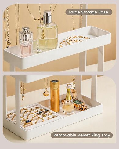 4-Tier Jewelry Organizer Stand with 12 Hooks & Velvet Ring Tray, Necklace Holder, Tangle-Free Jewelry Display for Bracelets Rings, Room Dorm Decor for Dresser Vanity, Gift for Teen Girls, White in Saudi Arabia