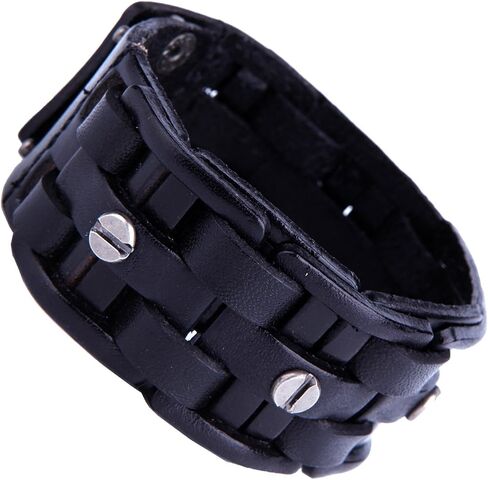 URBAN JEWELRY Genuine Leather Cuff Bangle Men's Bracelet (Adjustable 7.1 to 9.05 inches) in Kuwait