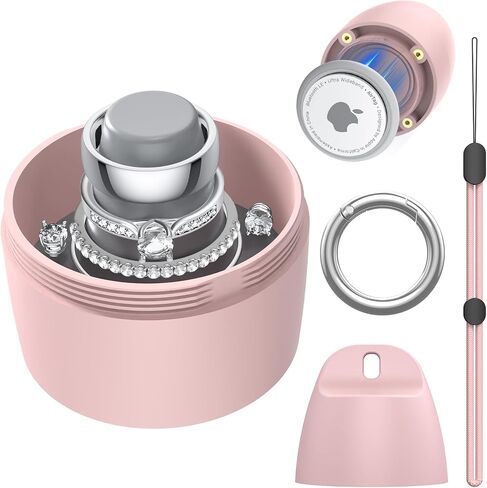 Travel Case for Oura Ring with Hidden Bottom AirTag Holder Anti-Loss, Hard Shell PC Jewelry Storage Box, Portable Keychain & Lanyard for Rings, Earrings & Small Jewelry (Blush Petal) in Saudi Arabia