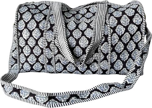 ATOSII Large Duffle Bag, Handblock Print 100% Quilted Cotton for Overnight Trip, Travel Weekender, Luggage, 2 Pockets with Zipper, 1 Front Pocket, Detachable Long Strap, 20 X 10 X 12 Inches, Celeste in Saudi Arabia