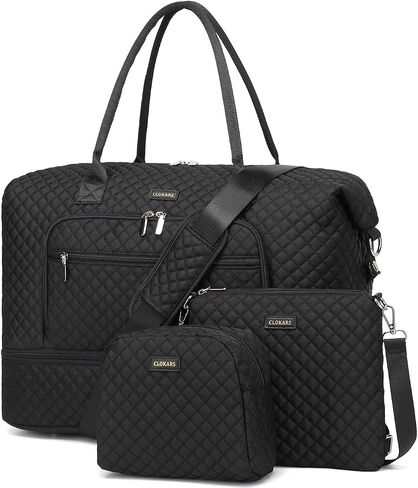 Duffle Bag for Women Travel, Large Carry on Bags Weekender Overnight Tote Bag with Shoe Compartment for Airplanes Gym Hospital, Gifts for Women, Black in Saudi Arabia