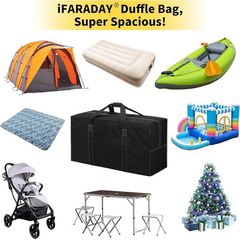 iFARADAY 130L Extra Large Travel Duffle Bag - Heavy Duty Water Resistant Luggage for Camping, Sports & Moving - 35 inch Foldable Gear Bag (Black) in Saudi Arabia