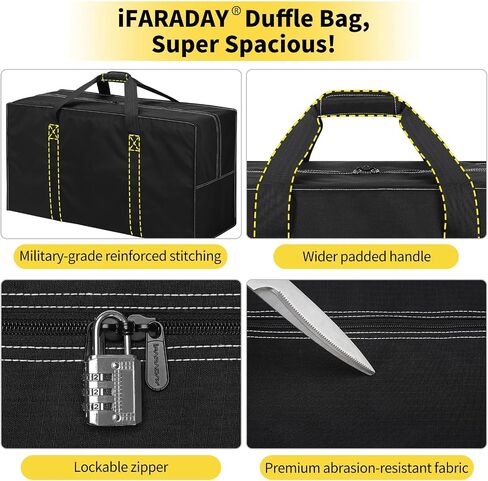 iFARADAY 130L Extra Large Travel Duffle Bag - Heavy Duty Water Resistant Luggage for Camping, Sports & Moving - 35 inch Foldable Gear Bag (Black) in Saudi Arabia