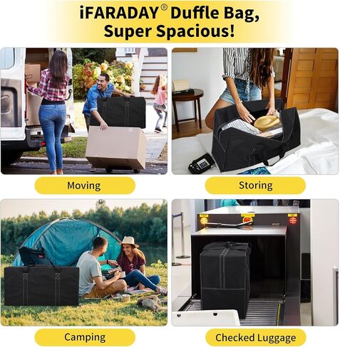 iFARADAY 130L Extra Large Travel Duffle Bag - Heavy Duty Water Resistant Luggage for Camping, Sports & Moving - 35 inch Foldable Gear Bag (Black) in Saudi Arabia