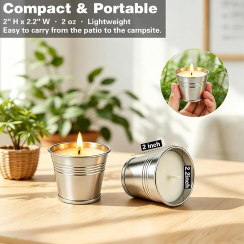 Citronella Candles Outdoor, 12 Pack 2oz Small Portable Tin Candles, Natural Soy Wax and Citronella Essential Oil, Long Lasting for Patio, Backyard, Garden, Camping, Home, Indoor, 120 Total Hours in Saudi Arabia