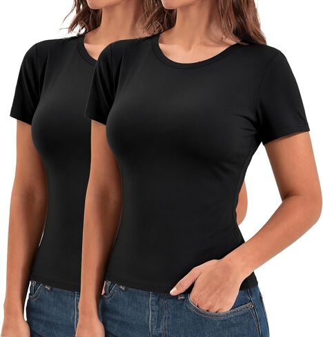 Walifrey Womens Short Sleeve Tops 2 Pack, Slim Fit T-Shirt Casual Basic Summer Top for Women 2026 Fashion Clothes in Saudi Arabia