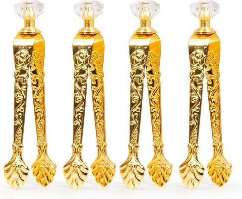 4 pcs Golden Incense Tongs, Vintage Charcoal Tongs with Floral Engraved Handle, Metal Incense Burner Clamp, Design Home Incense Clip, 4.32 inches in Kuwait