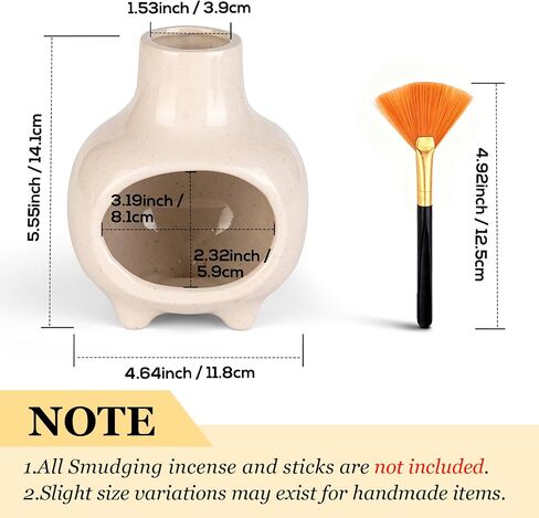 Ceramic Palo Santo Holder Burner with Chimney, Handcrafted Smudge Bowl Ash Catcher for Sage, Incense Cones & Candles, Palo Santo Sticks, for Home, Yoga, Meditation & Spiritual Ceremony (Beige) in Saudi Arabia