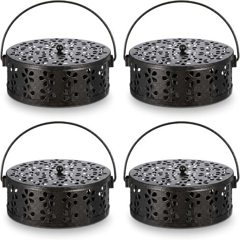 4 Pcs Portable Mosquito Coil Holder with Lid, Round Heat-Resistant Iron Alloy Incense Burner Box for Outdoor Camping, Balcony, Patio, Travel (Bronze) in Saudi Arabia