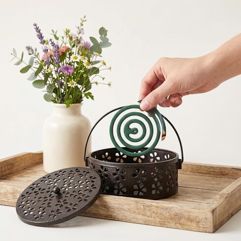 4 Pcs Portable Mosquito Coil Holder with Lid, Round Heat-Resistant Iron Alloy Incense Burner Box for Outdoor Camping, Balcony, Patio, Travel (Bronze) in Saudi Arabia