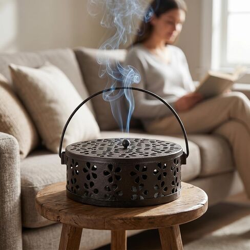 4 Pcs Portable Mosquito Coil Holder with Lid, Round Heat-Resistant Iron Alloy Incense Burner Box for Outdoor Camping, Balcony, Patio, Travel (Bronze) in Saudi Arabia
