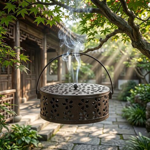 4 Pcs Portable Mosquito Coil Holder with Lid, Round Heat-Resistant Iron Alloy Incense Burner Box for Outdoor Camping, Balcony, Patio, Travel (Bronze) in Saudi Arabia