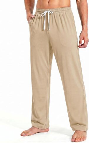 ALLABREVE Men's Yoga Pants Open Bottom Baggy Sweatpants, Lightweight Athletic Lounge Pants with Pockets in Saudi Arabia