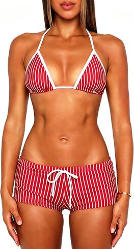 OZICERD Halter Triangle Bikini Sets for Women Striped String Bikini Tops Micro Shorts Bottoms 2 Piece Swimsuit Bathing Suits in Kuwait