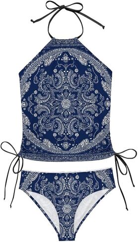 Womens Bikini Set Spaghetti Strap Swimsuit Blue Paisley Bandana Two Piece Bathing Suit with Removable Padding in Saudi Arabia