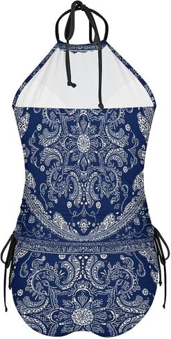 Womens Bikini Set Spaghetti Strap Swimsuit Blue Paisley Bandana Two Piece Bathing Suit with Removable Padding in Saudi Arabia