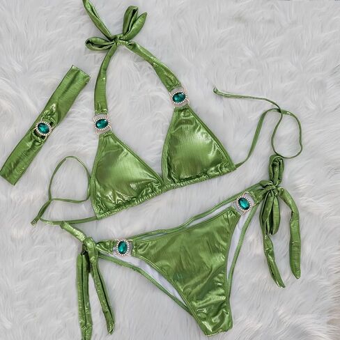 Lisa Colly Women's 2 Piece Bikini Sets Metallic Shiny Bathing Suit Triangle Top and Bottom Swimsuits Set in Saudi Arabia