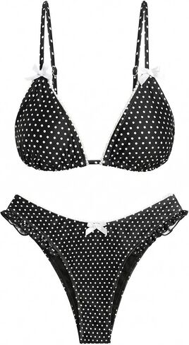 ZAFUL Women's Triangle Bikini Set with Polka Dot Print Bathing Suit Tie Back Bowknot Two Piece Swimsuits in Kuwait