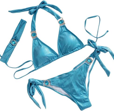 Lisa Colly Women's 2 Piece Bikini Sets Metallic Shiny Bathing Suit Triangle Top and Bottom Swimsuits Set in Kuwait