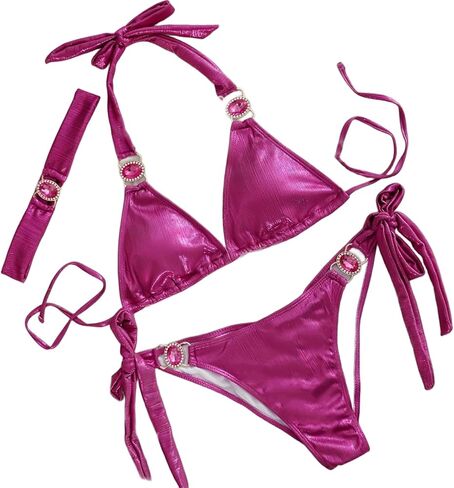 Lisa Colly Women's 2 Piece Bikini Sets Metallic Shiny Bathing Suit Triangle Top and Bottom Swimsuits Set in Saudi Arabia