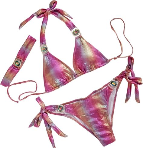 Lisa Colly Women's 2 Piece Bikini Sets Metallic Shiny Bathing Suit Triangle Top and Bottom Swimsuits Set in Saudi Arabia