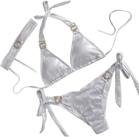 Lisa Colly Women's 2 Piece Bikini Sets Metallic Shiny Bathing Suit Triangle Top and Bottom Swimsuits Set in Saudi Arabia
