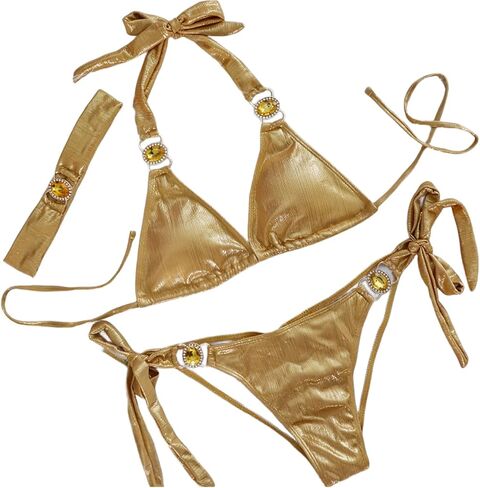 Lisa Colly Women's 2 Piece Bikini Sets Metallic Shiny Bathing Suit Triangle Top and Bottom Swimsuits Set in Saudi Arabia
