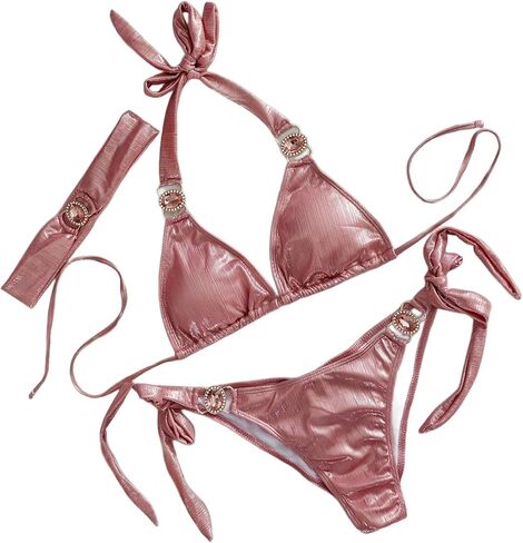 Lisa Colly Women's 2 Piece Bikini Sets Metallic Shiny Bathing Suit Triangle Top and Bottom Swimsuits Set in Saudi Arabia