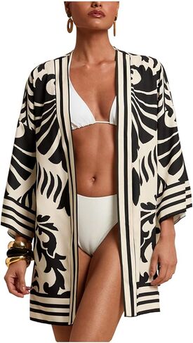 ملابس RoseSeek النسائية Boho Beach Cover Up Graphic Kimono مفتوحة من الأمام وأكمام طويلة ملابس صيفية للعطلات in Kuwait