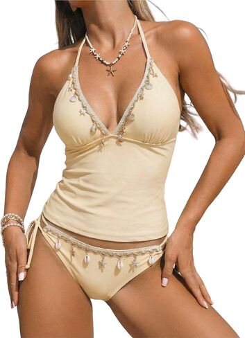Verdusa Women's Tankini Swimsuits 2 Piece Seashell Halter Bikini Sets Boho Cheeky Bathing Suits Beach Outfits in Kuwait