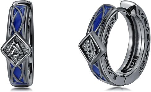 Viking Hoop Earrings for Men 925 Sterling Silver Celtic Knot Black Huggie Earring Jewelry Gifts for Men Women in Saudi Arabia