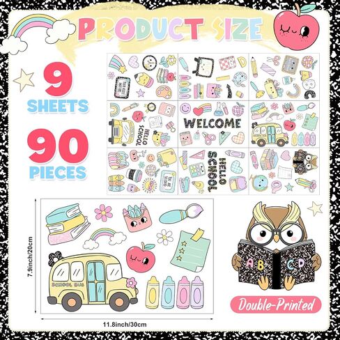 90 PCS Classroom Pastel Window Clings Stickers Compostion Style Classroom Decoration Back to School Pastel Window Decals Double Sided for First Day of School Party Supplies in Saudi Arabia