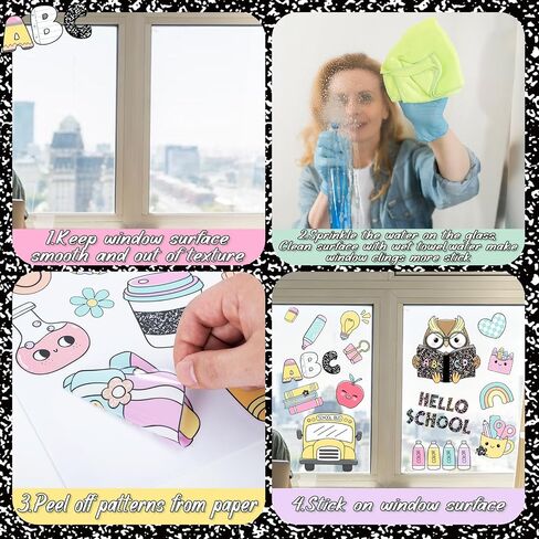 90 PCS Classroom Pastel Window Clings Stickers Compostion Style Classroom Decoration Back to School Pastel Window Decals Double Sided for First Day of School Party Supplies in Saudi Arabia
