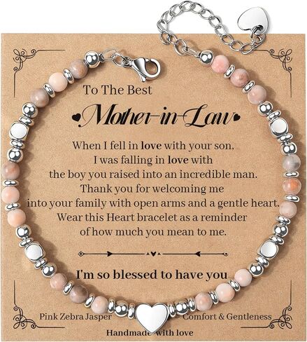 Mom Gifts for Women, Heart Natural Stone Bracelet for Mama from Daughter Son, Birthday Mothers Day Christmas Jewelry Gifts in Saudi Arabia