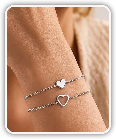 Heart Bracelet for Women, 14K Gold Plated Stainless Steel Friendship Bracelet, Adjustable Bracelets Dainty Chain Jewelry Gifts for Mom, Best Friend, Sister in Saudi Arabia