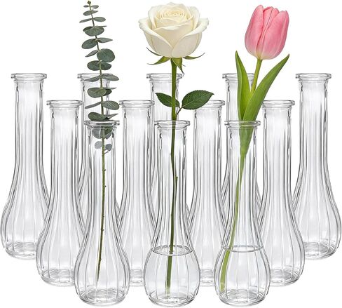 Glass Vases for Centerpieces, 12 Pack Clear Flower Vases for Wedding Decorations and Indoor Home Decor, Hurricane Candle Holder for Table Shelf, Party in Saudi Arabia