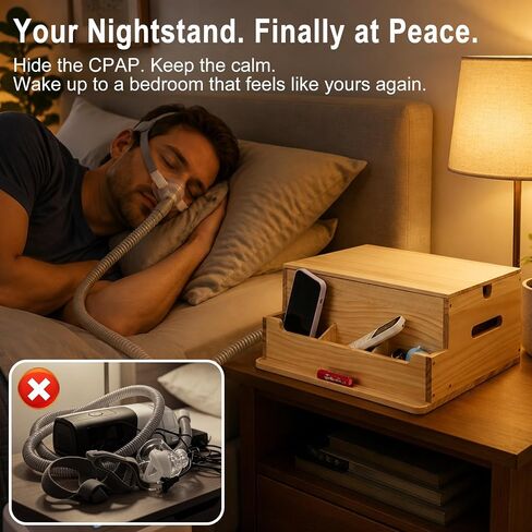 Wood CPAP Storage Box for Nightstand, Bedside CPAP Stand to Hide and Organize Your Machine, Travel CPAP Supplies Organizer for ResMed AirSense 11/10, Hose & Cable Management in Saudi Arabia