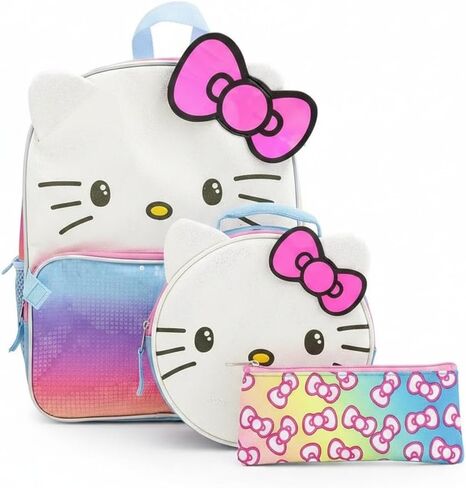 Sanrio Hello Kitty Backpack 3 Piece Set for Girls | 16" Bookbag, Insulated Lunch Box & Pencil Case | Pink Hello Kitty School Supplies, Kids, Toddlers, Teens | Cute Travel Daypack, Ages 3+ in Kuwait