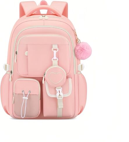 3Pcs Black Purple Backpack for Girls with Lunch Box Kids School Bag with Heart Coin Purse Bookbag for Elementary Middle School in Saudi Arabia