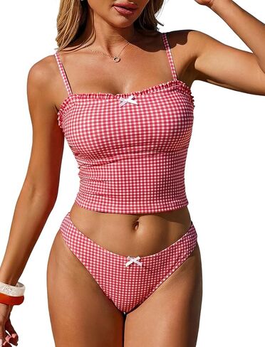 ZEZCLO Womens Bandeau Tankini Swimsuits Ruffle Trim Removable Strap Bathing Suits Bow Color Block Tummy Control Swimsuit in Saudi Arabia