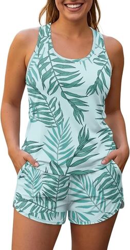 Women's Tankini Swimsuits Two Piece Tummy Control Bathing Suits with Pockets Boy Shorts Modest Swimwear Plus Size in Saudi Arabia