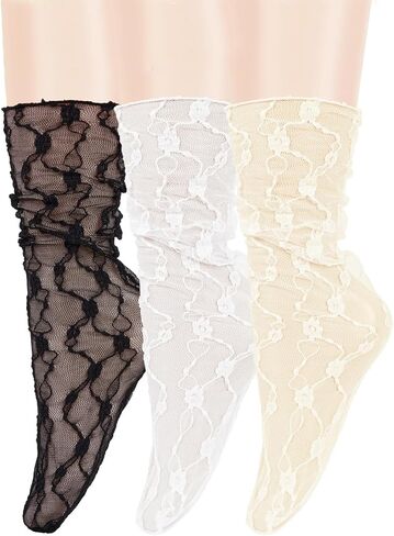Violet Mist Women's Lace Ankle Socks Sheer Mesh Slouch for Women Girls Cute Tulle Loose Transparent Dress Socks Decorated in Kuwait