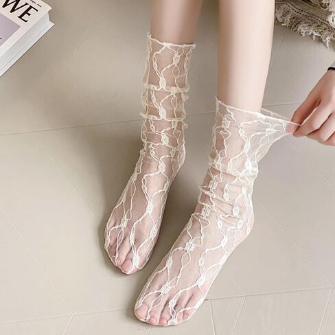 Violet Mist Women's Lace Ankle Socks Sheer Mesh Slouch for Women Girls Cute Tulle Loose Transparent Dress Socks Decorated in Kuwait