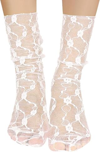 Violet Mist Women's Lace Ankle Socks Sheer Mesh Slouch for Women Girls Cute Tulle Loose Transparent Dress Socks Decorated in Kuwait