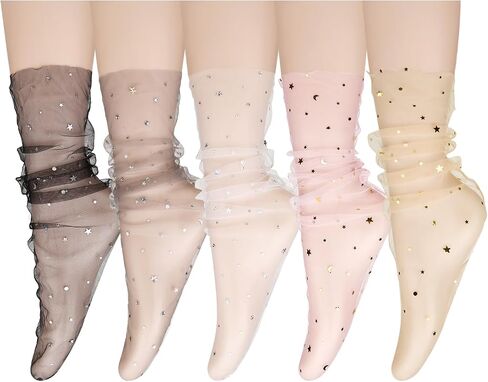 Violet Mist Women's Lace Ankle Socks Sheer Mesh Slouch for Women Girls Cute Tulle Loose Transparent Dress Socks Decorated in Kuwait