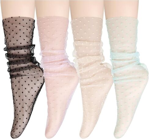 Violet Mist Women's Lace Ankle Socks Sheer Mesh Slouch for Women Girls Cute Tulle Loose Transparent Dress Socks Decorated in Kuwait