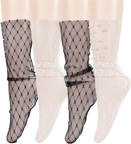 Violet Mist Women's Lace Ankle Socks Sheer Mesh Slouch for Women Girls Cute Tulle Loose Transparent Dress Socks Decorated in Kuwait